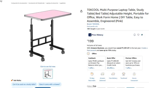 Image of TEKCOOL Multi-Purpose Laptop Table, Study Table