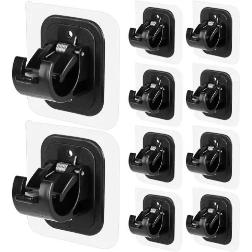 Image of TEKCOOL No Drill Plastic Curtain Rod Brackets No Drilling Self Adhesive Curtain Rod Holder Hooks Nail Free Adjustable Cu