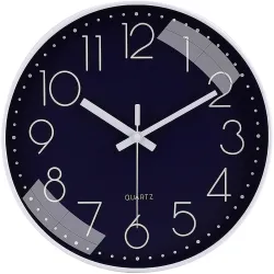 TEKCOOL Plastic Digital Wall Clock 12\' Silent Quartz Decorative Latest Non-Ticking Classic Clock Battery Operated Round Easy to Read for Room/Home/Kitchen/Bedroom/Office/School- (Navyblue)