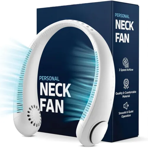 Image of TEKCOOL Portable Neck Fan - 3 Speed Rechargeable Bladeless Neck Fan, Adjustable Personal Black Neck Fan For Women & Men 