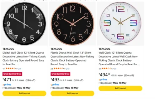Image of TEKCOOL Wall Clock At Minimum 50% Discount
