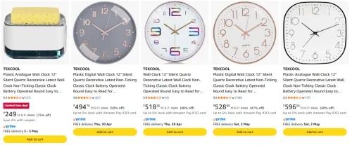 Image of TEKCOOL Wall Clock upto 75% Discount