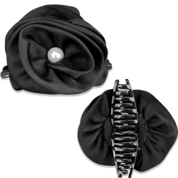 TEMPERIA (1pc) Flower Hair Claw Clips for Women | Aesthetic & Stylish Clutchers Hair Accessories for Women for Party & Wedding | Big Flower, Strong Grip & Durable | Black