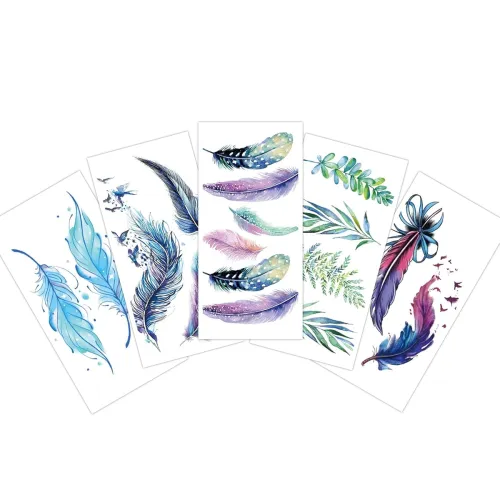 Image of S.A.V.I 5pcs. Temporary Tattoo Stickers Combo Of Colorful Feathers, Multicolor Feathers, Mix Designs For Girls 
