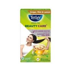 Tetley Green Tea Beauty Care, With Added Biotin, Supports Hair and Skin, 0 Calories, Natural Ginger, Mint and Lemon Flav