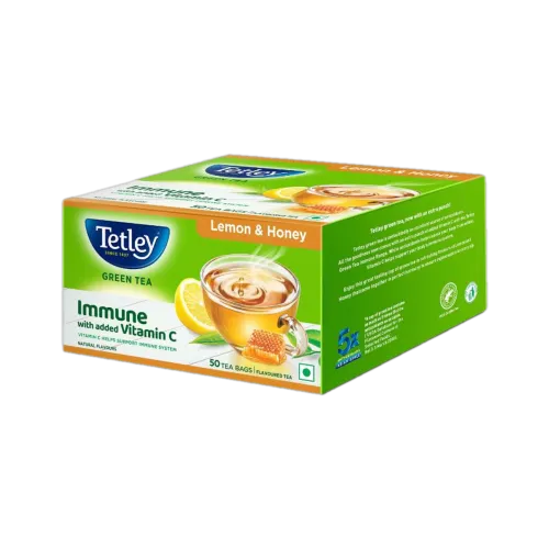 Image of Tetley Lemon & Honey Flavored Green Tea, Immune with Added Vitamin C Green Tea Box (50 Bags)