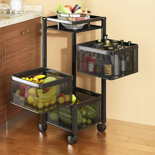 Image of TEX-RO Kitchen Trolley with Wheels 3-Layer Metal Vegetable Basket Stand