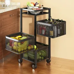 TEX-RO Kitchen Trolley with Wheels 3-Layer Metal Vegetable Basket Stand