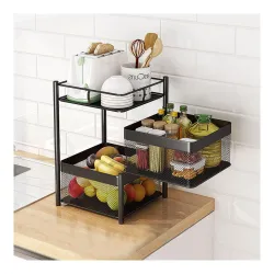 TEX-RO Kitchen Trolley with Wheels | 2-Layer Metal Vegetable Basket Stand & Kitchen Storage Rack | Multipurpose Kitchen 