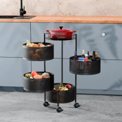 TEX-RO Kitchen Trolley with Wheels | 4-Layer Metal Vegetable Basket Stand