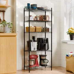 TEX-RO Metal Rack for Kitchen Storage – Adjustable Iron Shelf with Wheels | Heavy Duty Steel Stand for Storage Multipurpose | 5 Tier Organiser Rack for Office, Bedroom (24X14X60 Inch)