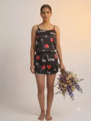 tfv Women Night Suit Set Black Printed