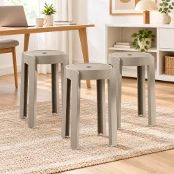 The Artment Khaki Set of 3 Tivo Plastic Stool Modern Stackable Multipurpose with Anti-Slip Base | Lightweight Waterproof PP Stool for Bathroom, Kitchen, Balcony & Living Room, Home & Office