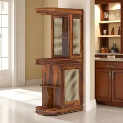 The Attic Jaigarh Bar Cabinet, Hard and Soft Drinks Bar Storage Cabinet, Wine Wisky Scotch, Round Bar for Home, Honey Finish