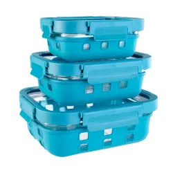 The Better Home Borosilicate Container for Kitchen Set of 3 Blue