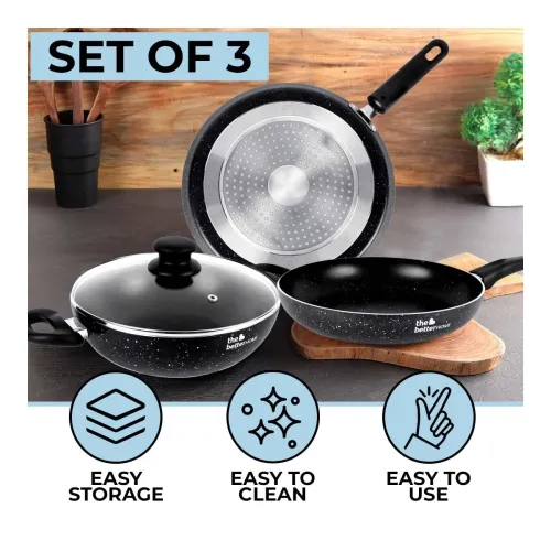 Image of The Better Home Non Stick Cookware Set (Frying Pan 24cm + Dosa Tawa 28cm + Kadai 24cm)