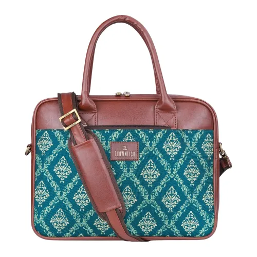 Image of THE CLOWNFISH Deborah series 15.6 inch Laptop Bag For Women Printed Handicraft Fabric & Faux Leather Office Bag Briefcas