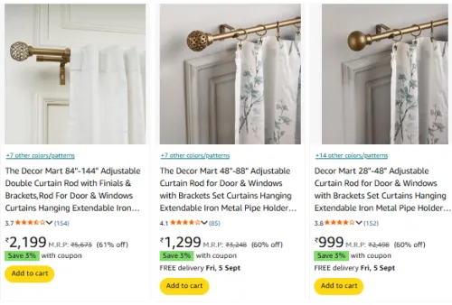 Image of The Decor Mart Curtain Rod at minimum 60% Discount