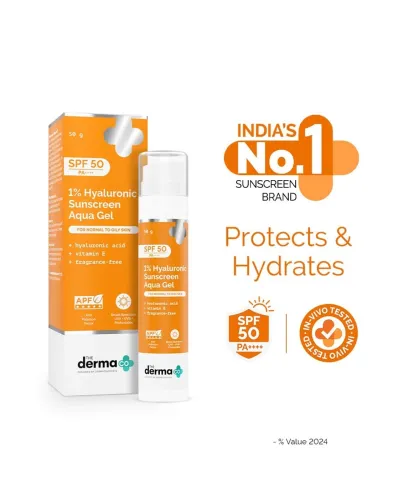 Image of THE DERMA CO 1 Hyaluronic Sunscreen SPF 50 Pa Aqua Gel for Long Lasting & Deep Hydration | 50.0 gm