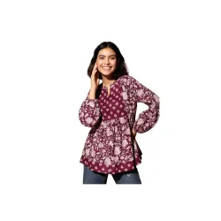 THE DRY STATE Womens Floral Peplum Tunic with Contrast Yoke Panel at Front