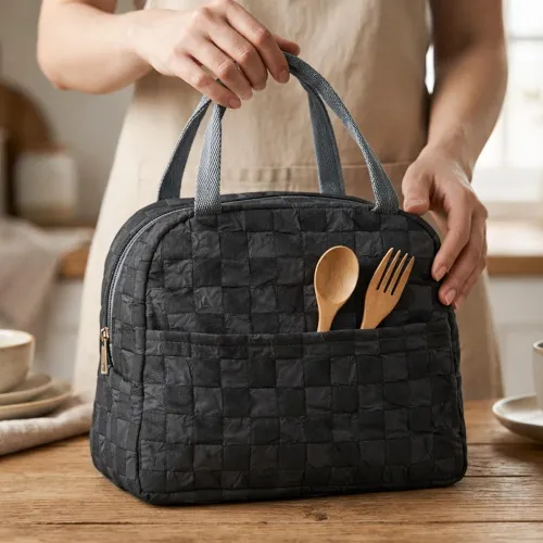 Image of The Earth Store Black Check Insulated Lunch Bag