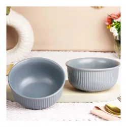 The Earth Store Grey Fringe Ceramic Bowl Set of 2, 550ML Each | Snack Bowl | Perfect for Christmas Gift | New Year Gift & Daily Use