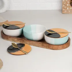 The Earth Store TT Green Matte Ceramic Bowl Serving Set – 3 