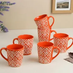 The Earth Store Orange Leaf Ceramic Coffee Mug Set of 6