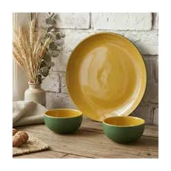 The Earth Store 3-Piece Ceramic Dinner Set Mustard Novelle