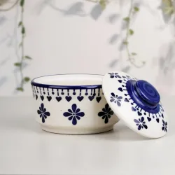 The Earth Store Blue Drape Ceramic Donga with Lid 500ml