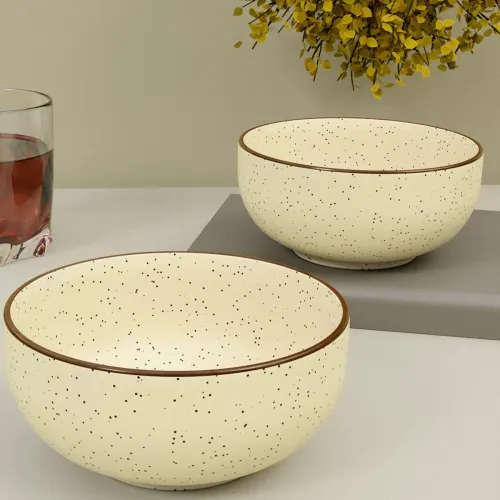 Image of The Earth Store Creme Matte Ceramic Snack Bowls 500ml Set-2