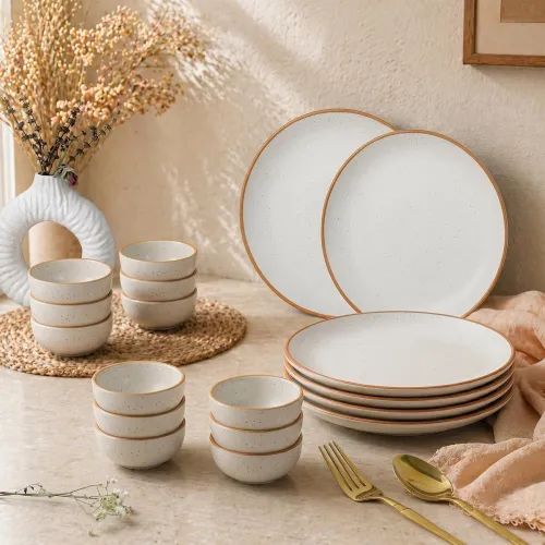 Image of The Earth Store White Matte Ceramic Dinner Set, 18 Pieces 