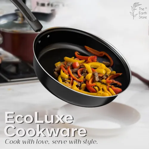 Image of The Earth Store EcoLuxe 21.5cm Diameter Lass Oil Non Stick Fry pan 2 Layer Ceramic Coating