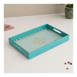 The Earth Store Floral 11 x 15 Inch Rectangular Wooden Tray Set of 1
