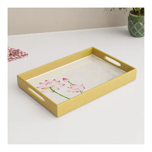 Image of The Earth Store Lotus 11 x 15 Inch Rectangular Wooden Tray 