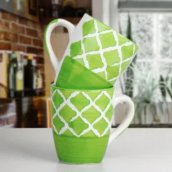 The Earth Store Green Moroccan Ceramic Coffee Mug Set 250ml (Set of 2)