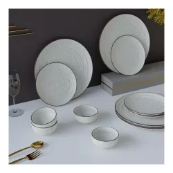 The Earth Store Spiral White Set of 12 Piece Ceramic Dinner Set, 4 Full Dinner Plates, 4 Quarter Plates, 4 Vegetable Bow