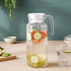 The Earth Store Transparent 1.1L Glass Jug with Lid Set of 1 | Pitcher Jug for Water, Milk, Juice, Tea, Coffee, Hot & Co