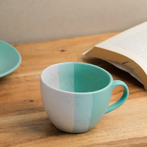 Image of The Earth Store TT Green Ceramic Cappuccino Coffee Cup Set of 1, 250ML Microwave and Dishwasher Safe Large Tea Cups