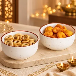 The Earth Store White Marble Ceramic Snack Bowls Set of 2 for Serving Pasta