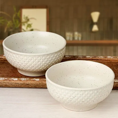 Image of The Earth Store Cream Star Ceramic Bowl Set, 2 Pcs (580ml)