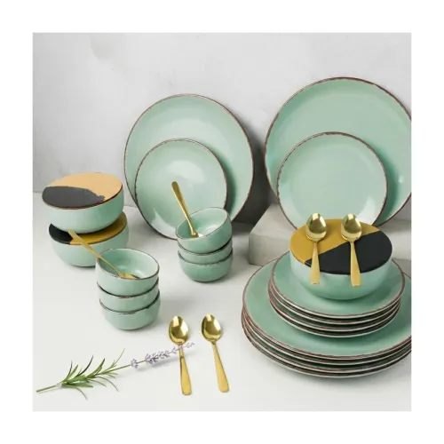 Image of The Earth Store Handcrafted Mint Marble Ceramic Dinner Set 30 Pieces