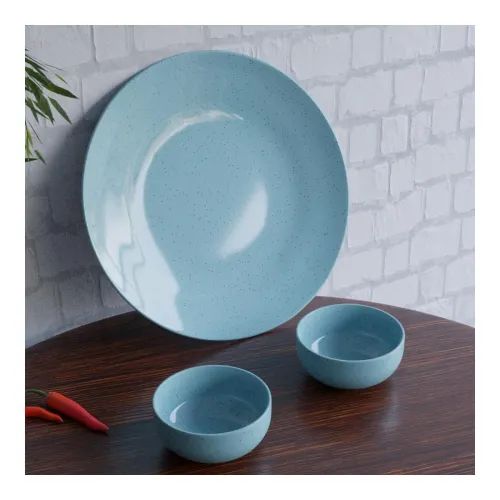 Image of The Earth Store Sky Blue Ceramic Dinner Set (3 Pcs)