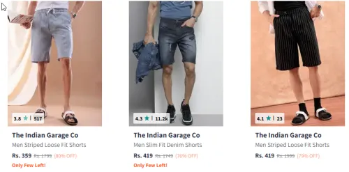 Image of The Indian Garage Clothing men SHorts Up to 80% Discount 