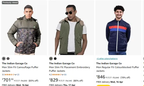 Image of The Indian Garage Co Brand Men's Puffer Jackets at Minimum 70% Discount 