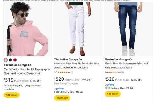 Image of The Indian Garage Co Men Fashion Pants Minimum 70% Discount