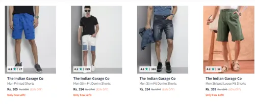 Image of The Indian Garage Co Men Fashion Shorts Minimum 80% Discount