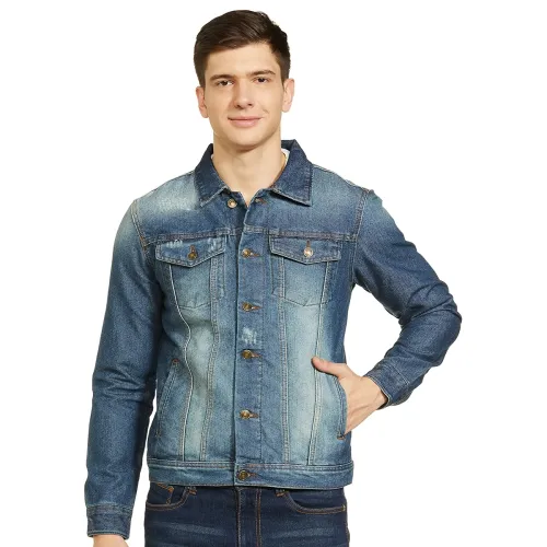 Image of The Indian Garage Co Men Slim Fit Solid Denim Trucker Jackets