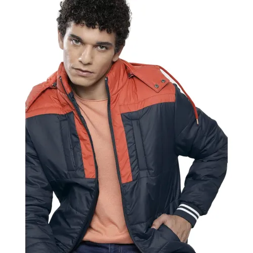 Image of The Indian Garage Co Men Polyester Standard Length Slim Fit Solid Puffer Jackets