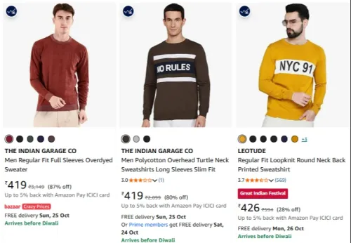 Image of The Indian Garage Co Men Regular Fit Full Sleeves Overdyed Sweater at up to 87%